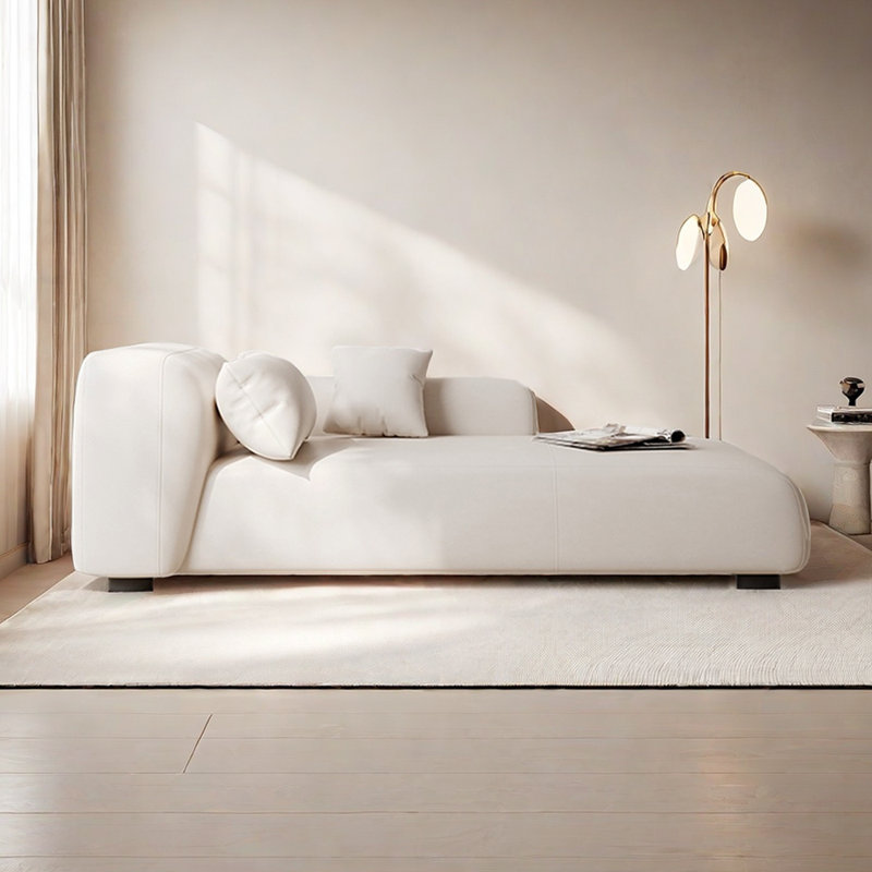 Méridiennes intérieures luxueuses à assise large Light, Similicuir beige, Chaise longue à accoudoir gauche