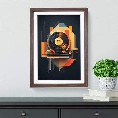 XYZ-FRM-V1223-1666 Vinyl Record Player Geometric - Single Picture Frame Print on Wood