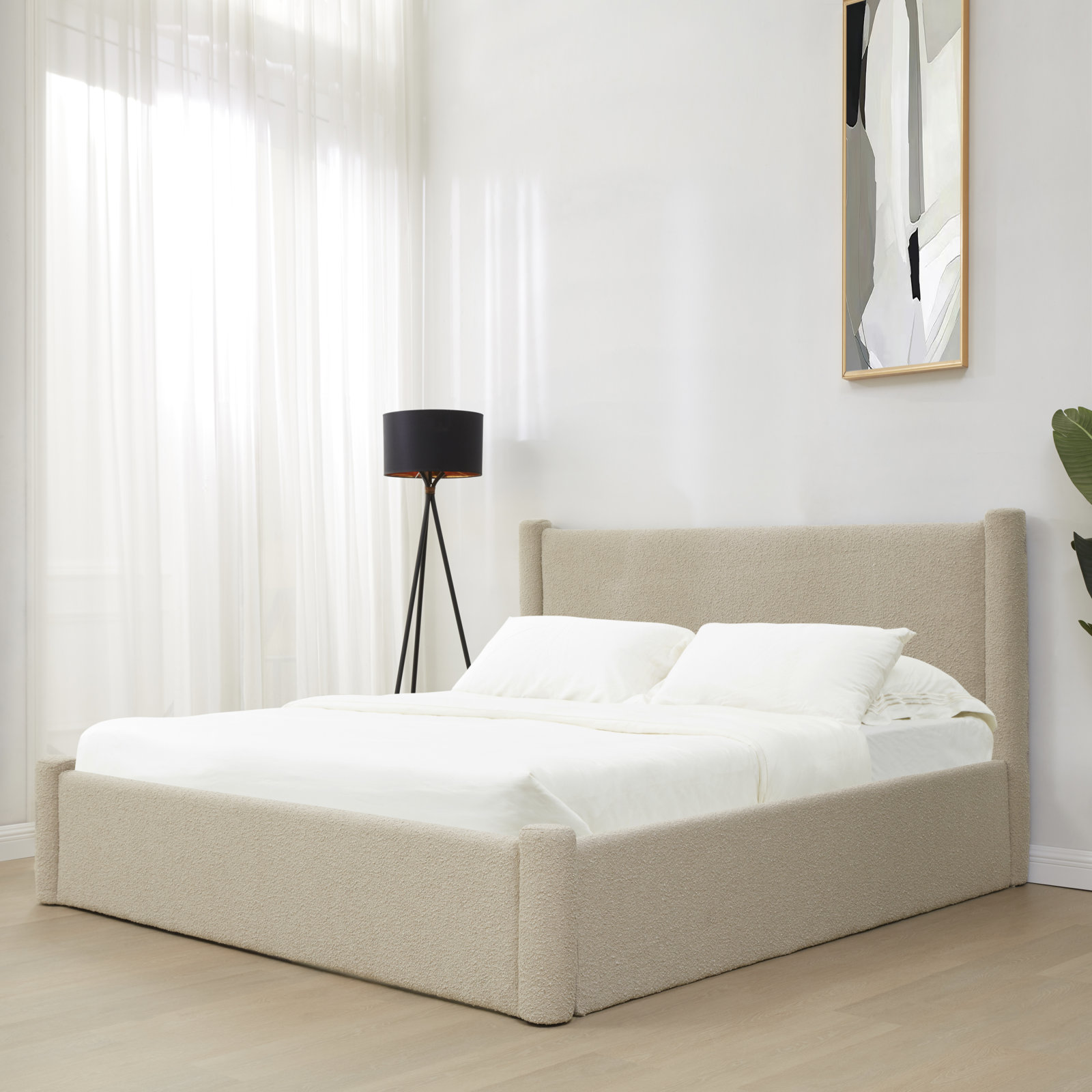 Dart Upholstered Bed, King, Beige