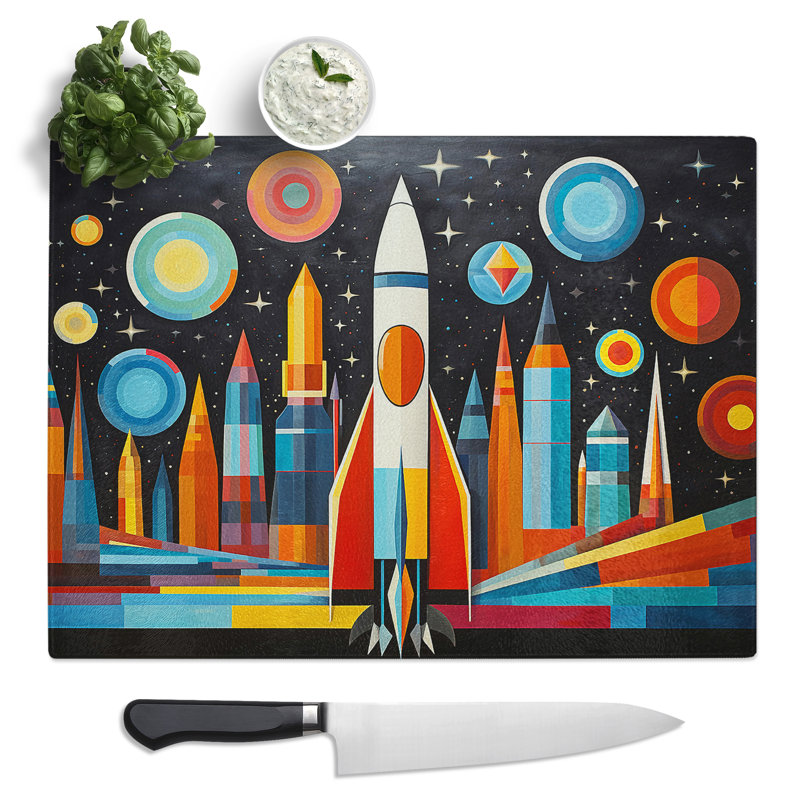Rocket Geometric  Glass Chopping Board