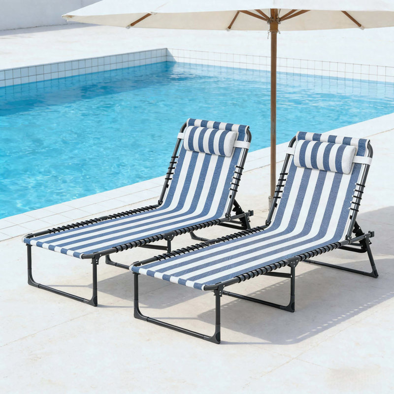 Ensemble de 2 chaises longues d'extérieur pliables avec dossier inclinable et repose-pieds