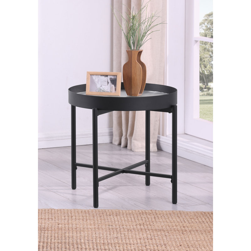 Table de bout ronde avec plateau encastré noir