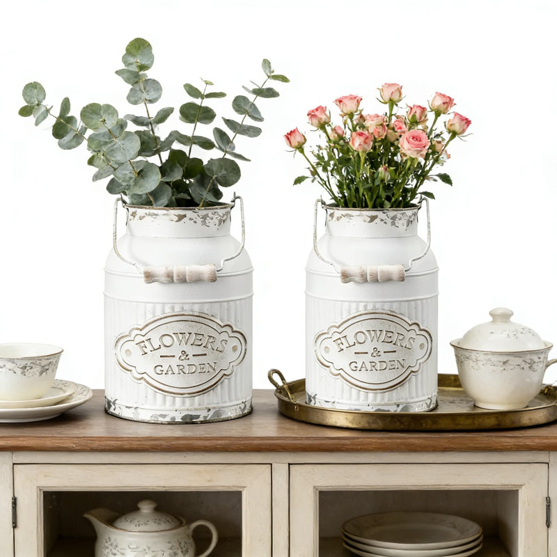 Vase à fleurs en métal galvanisé - décor de ferme rustique pour la cuisine, la salle de bain ou le centre de table de mariage, conception de boîte de lait rétro