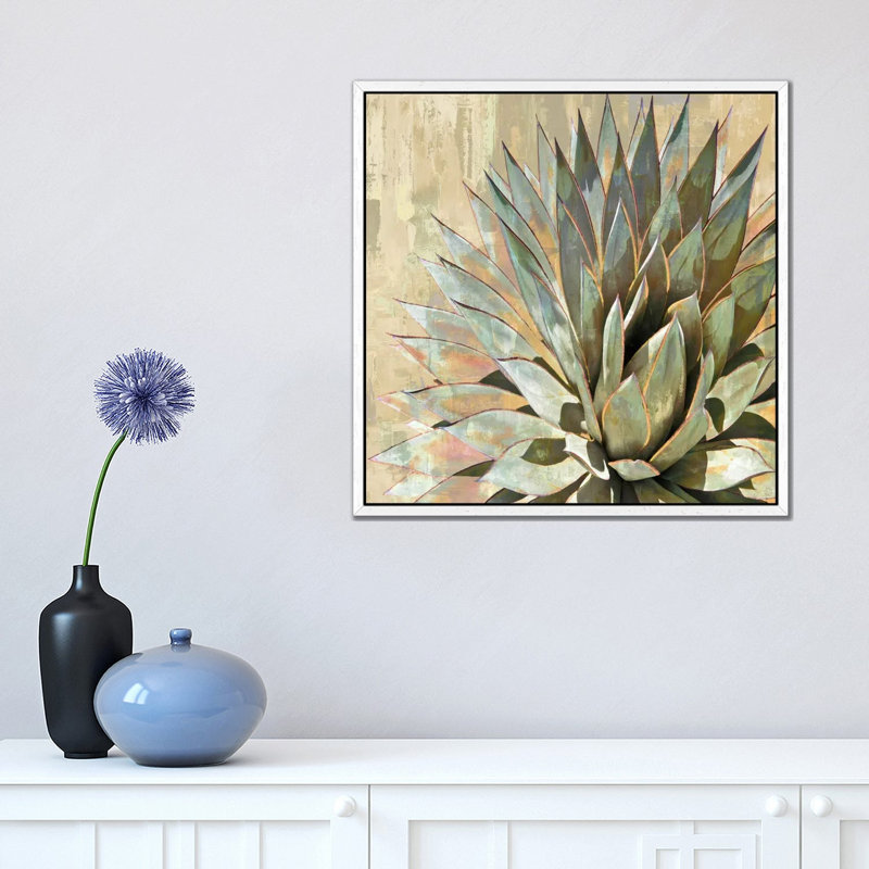 Succulent I by Lindsay Benson - Painting on Canvas, White Framed Canvas, 45.72 cm H x 45.72 cm W
