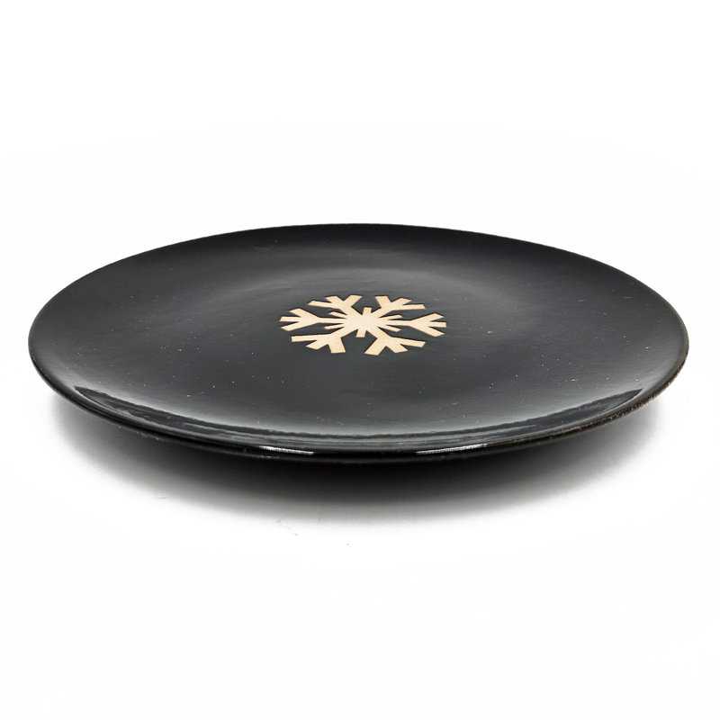 Black and White Ceramic Snowflake Charger Plates, 8.7 Inch, Set of 8