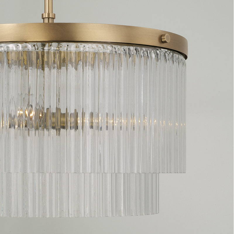 Aged Brass Dual Mount Pendant with Beveled Fluted Glass