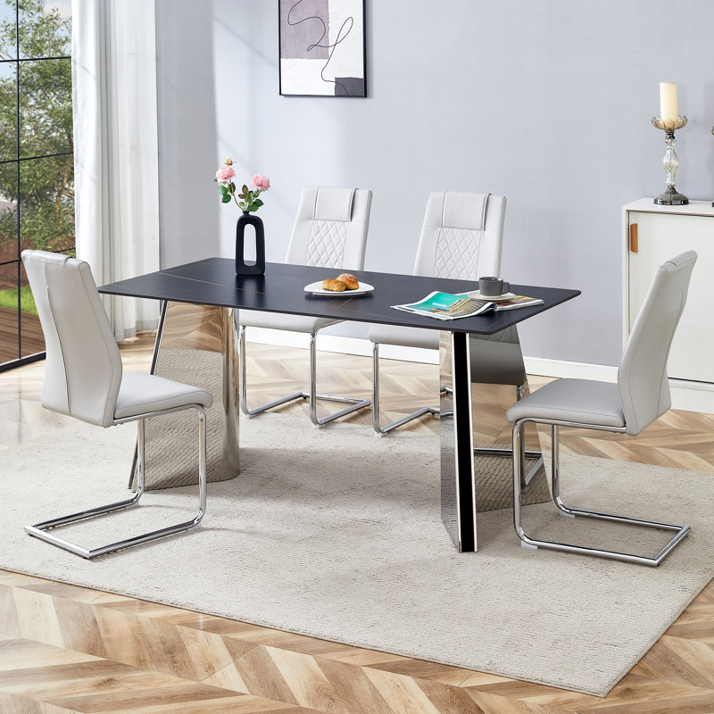  Ensemble de table de salle à manger 5 pièces, 5, Gris clair