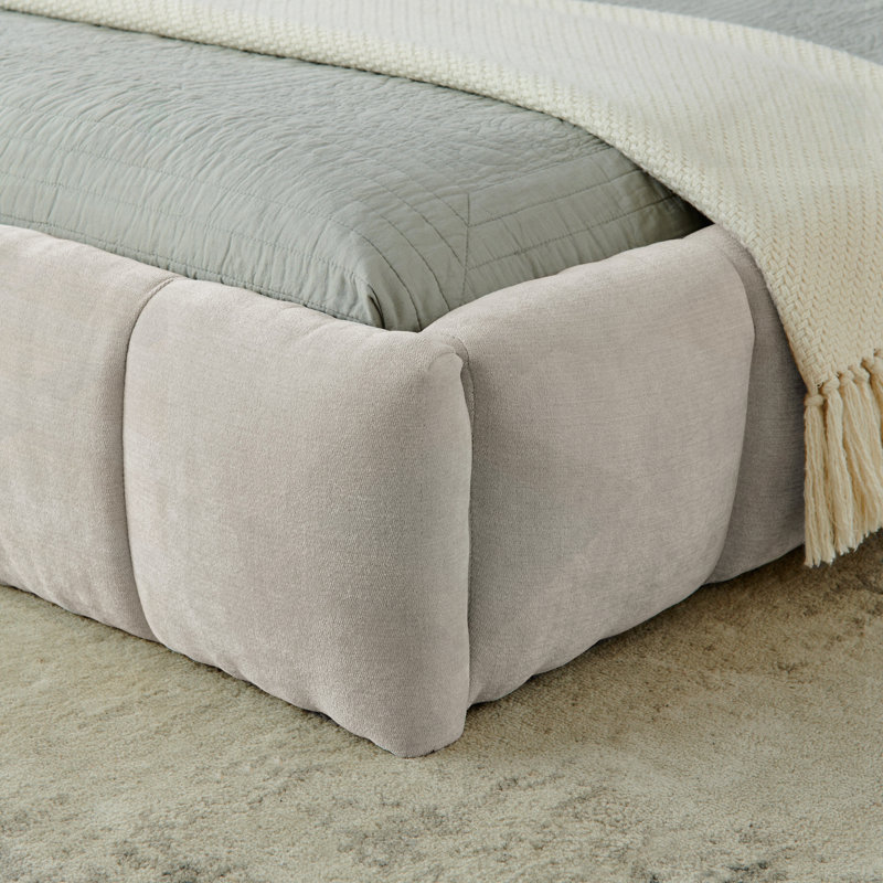 Structure de lit tapissier très grand californien avec tissu en chenille épais, tête de lit moderne et plateforme robuste, aucun sommier tapissier nécessaire