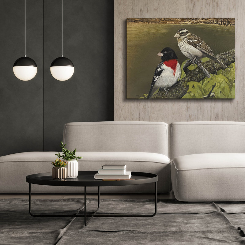 Art mural sur toile Epic Graffiti «Rose Breasted Grosbeak pair» par Jim Brune, 54 po x 40 po, H 40 po x l 54 po