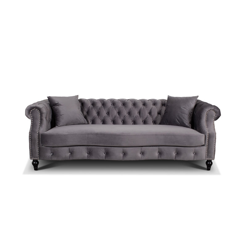 Mitchellville 3 Seater Velvet Scroll Arms Sofa, Dark Grey