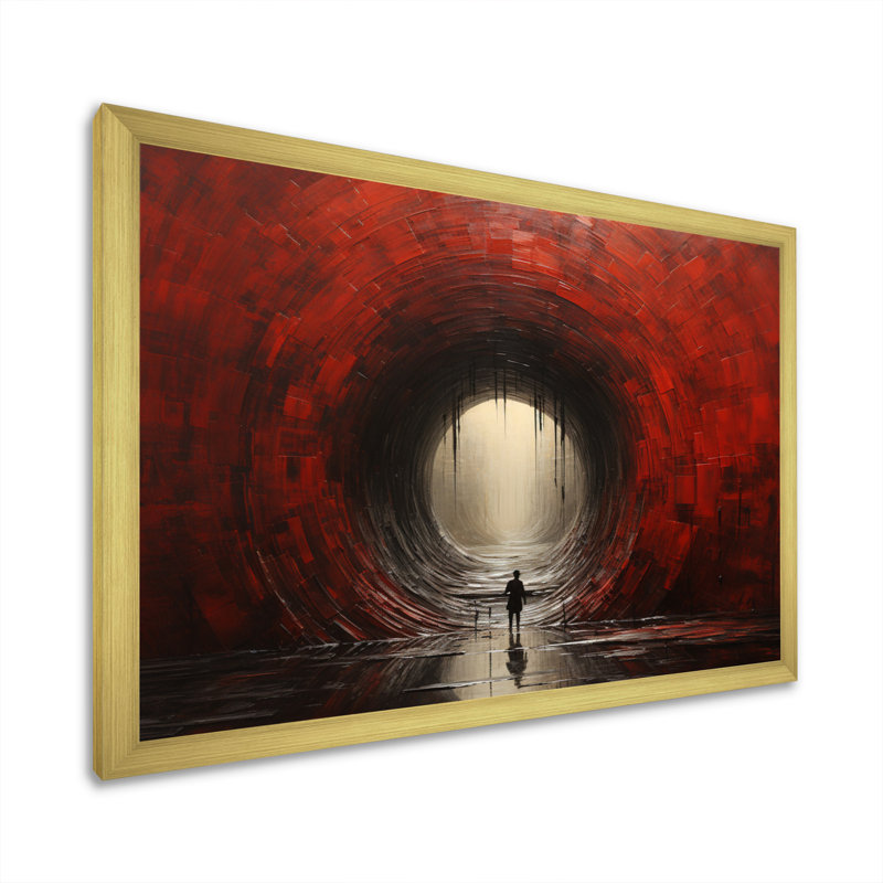 «Abstract Red Wood Tunnel I», reproduction sur toile, H 16 po x l 32 po x P 1 po, Cadre doré à une seule photo