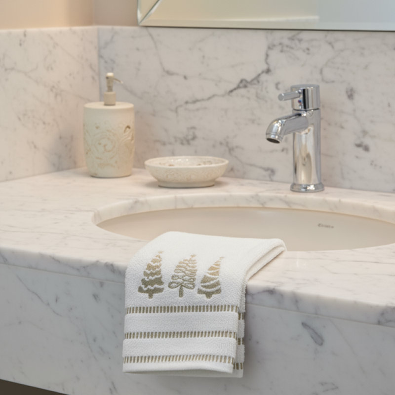 Holiday Gold Evergreen Hand Towel Set - 100% Cotton