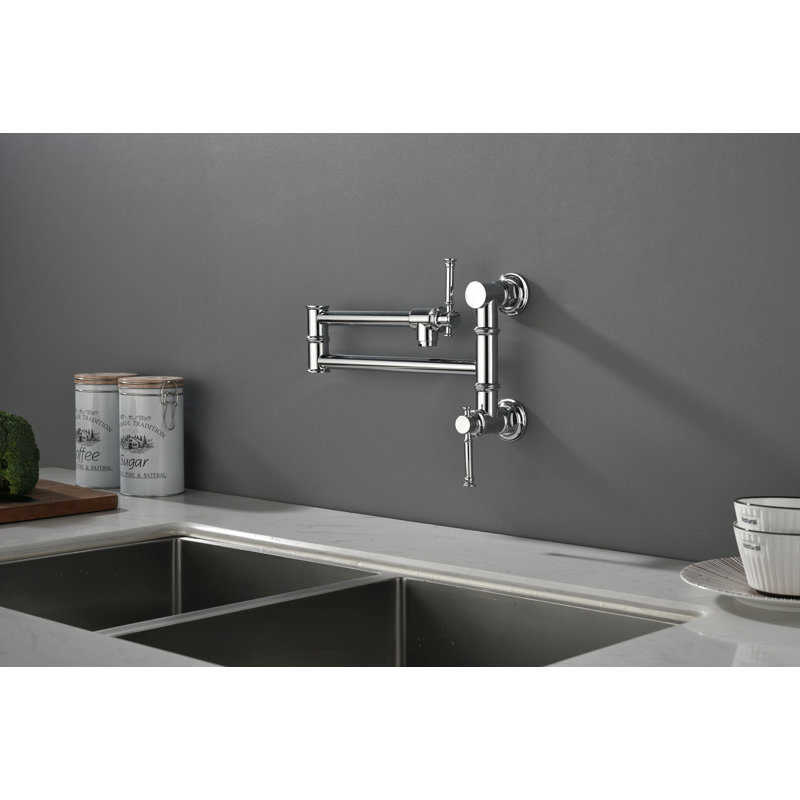 Robinet de remplissage de pot mural, robinet de remplissage de pot de cuisine en laiton à deux pièces, Chrome chrome