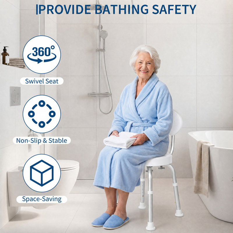 360° Swivel Shower Chair with Backrest – Height Adjustable, Non-Slip Bath Seat for Elderly & Disabled – Compact, Durable Bathroom Bench for Tub or Shower – Secure & Easy to Use – White