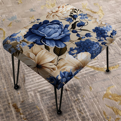 Blue Renaissance Florals Victorian Pattern III - Floral Rectangle Ottoman