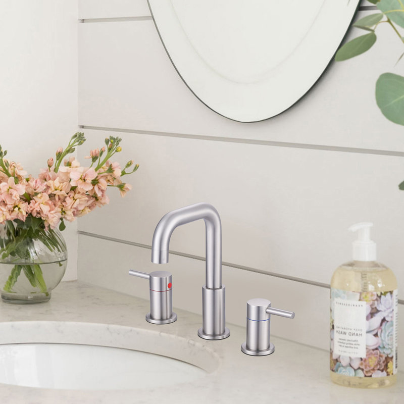 8 po Robinet de lavabo de salle de bain avec ensemble de bonde, Nickel brossé