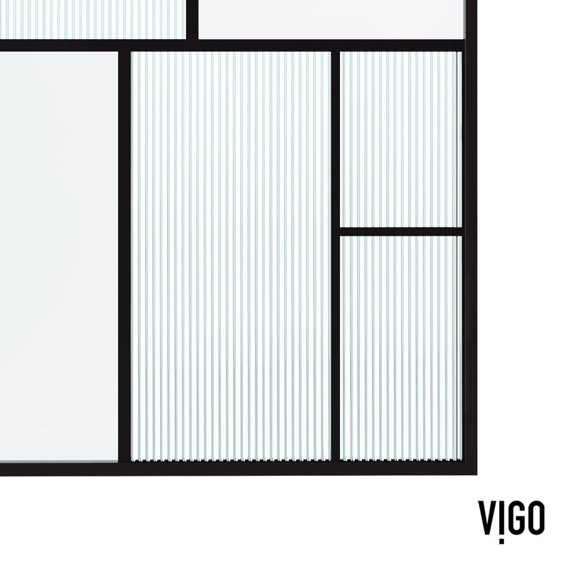 Meridian LineArt Meridian 34 in W x 74 in H Framed Shower Screen in Matte Black with Mixed Glass