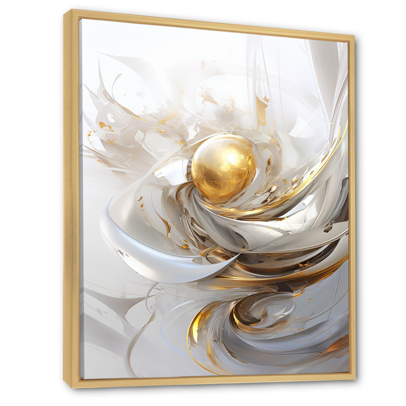 Impression sur toile Fractal Gold Sphere On White I - Fractals, H 40 po x l 30 po x P 1,5 po, Cadre flottant érable