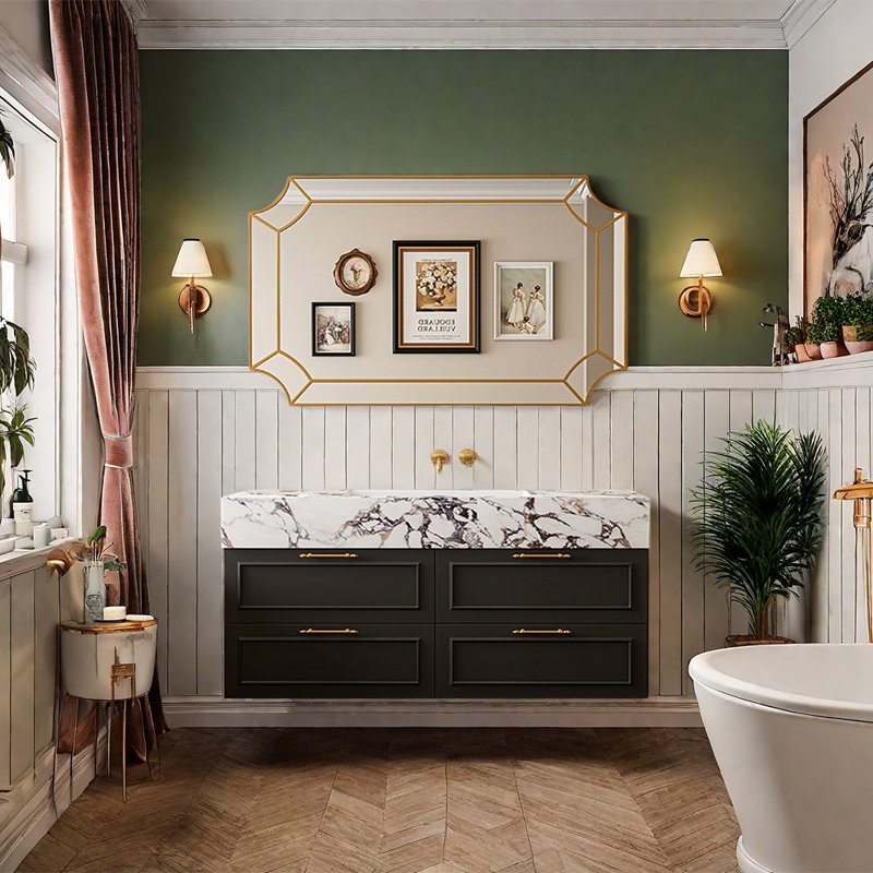 Armoire de salle de bain de style français, Noir, 51"
