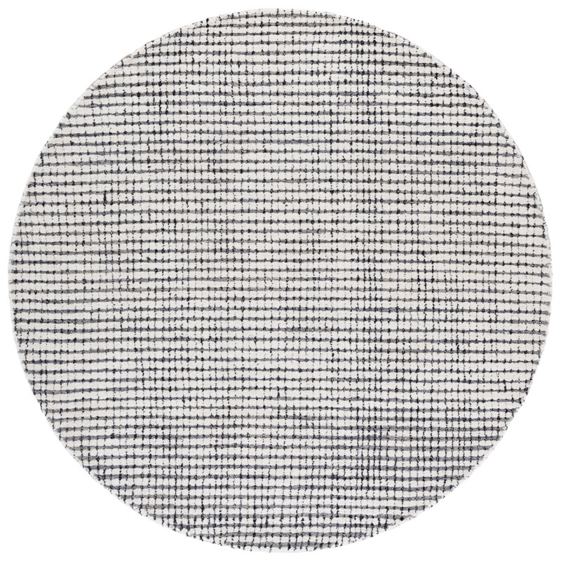 Gray and Ivory Round Hand-Tufted Wool Rug, 6 ft