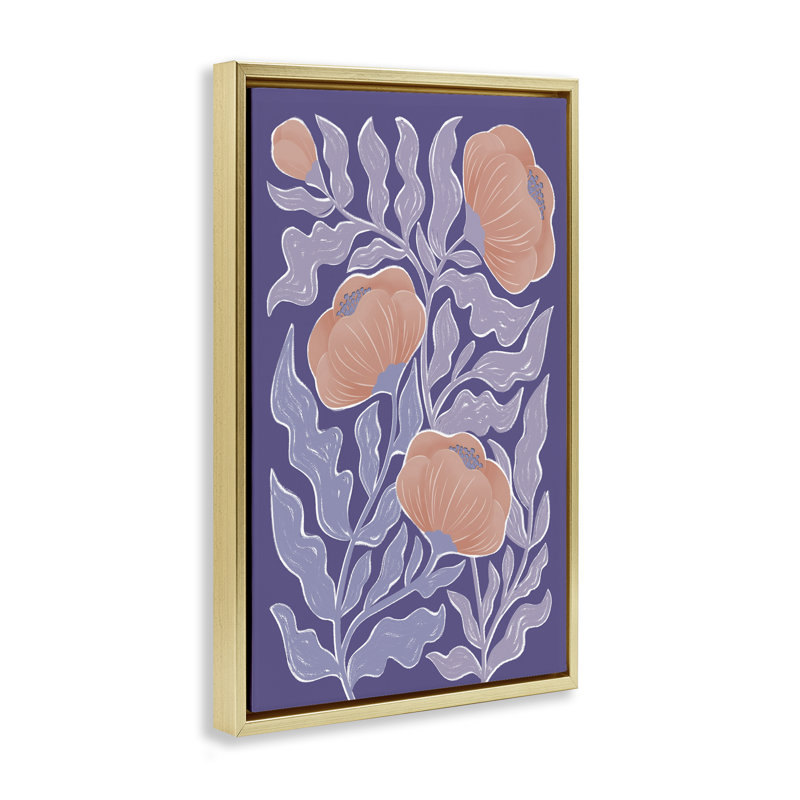 Cadre flottant Mid-Century mauve coquelicots, design par Martina Pavlova, H 25 po x l 17 po, Cadre flottant métallique doré