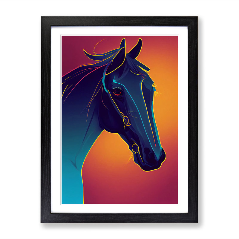 Neon Horse - Single Picture Frame Print, Black, 64cm H x 46cm W x 2cm D