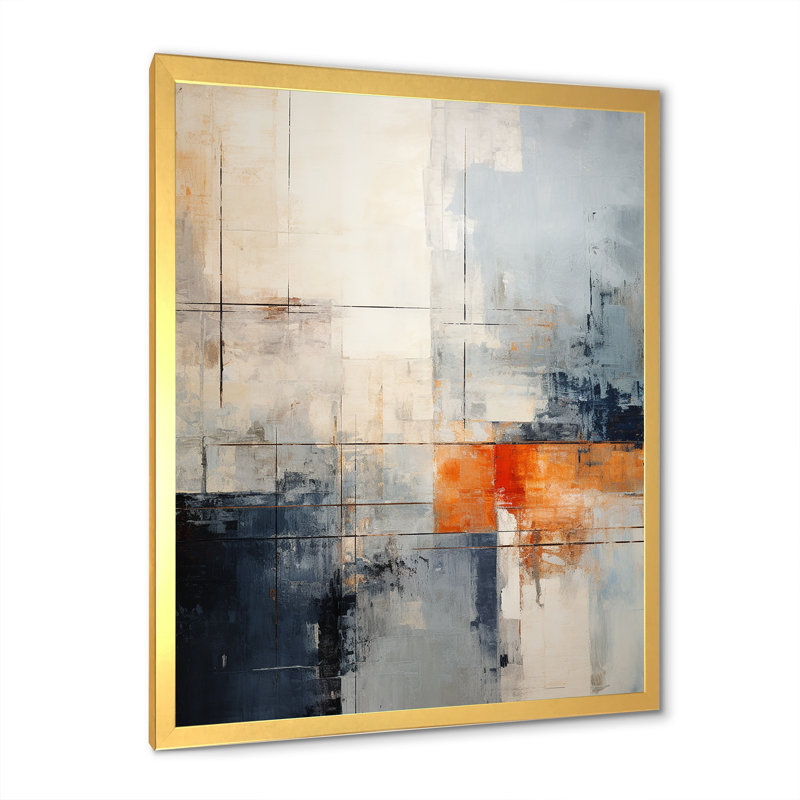 Abstrait noir et beige, collage sur route I - Collages abstraits, décoration murale, Encadrement doré, H 20 po x l 12 po