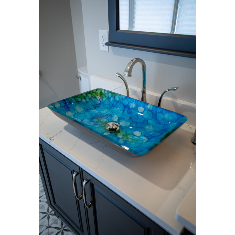 Eden Bath Eden 14.6'' Blue/Green/Black Tempered Glass Rectangular Bathroom Sink