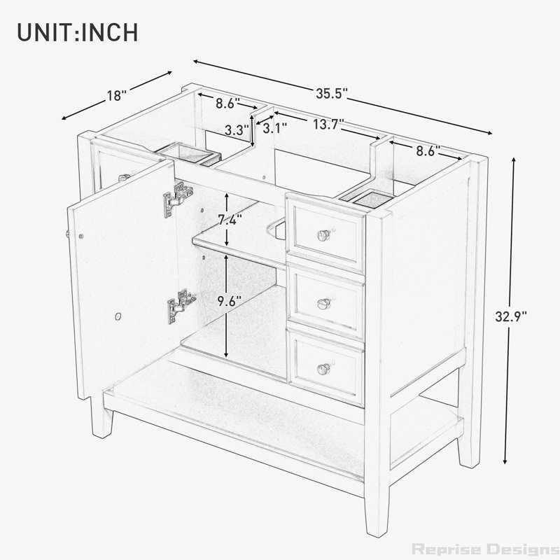 Base de meuble-lavabo simple 35,5 po seulement, Vert