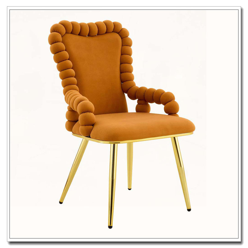 Chaises de salle à manger en velours avec pieds dorés, Orange