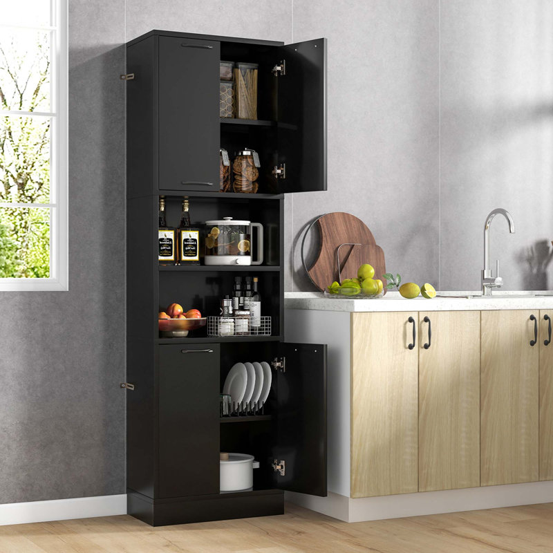 Costway 75" Bathroom Storage Cabinet With 4 Doors & 2 Open Compartments Freestanding, Black