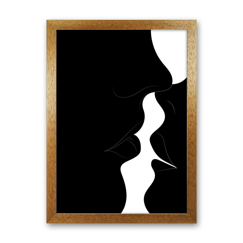 Just A Little Kiss Black - Print, 59.4cm H x 42cm W x 3cm D, Oak Framed