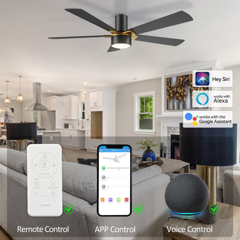 Ventilateur de plafond encastré à DEL à 5 pales de 52 po avec télécommande et éclairage inclus Fulvia