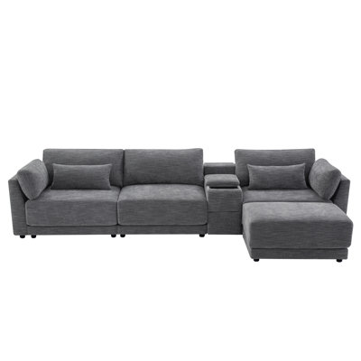 [VIDEO]124'' L-Shaped Sectional Sofa With Multi-Functional Storage Console