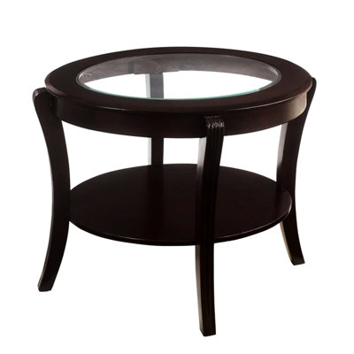 Table de bout contemporaine avec plateau en verre biseauté et tablette ouverte en bois massif, d'une hauteur de 24 po pour un espace de vie spacieux