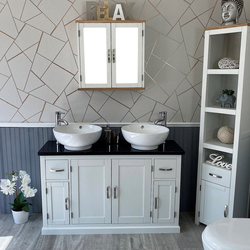 Busse 1230mm Double Bathroom Vanity with Vessel Stone Basin, Black Quartz