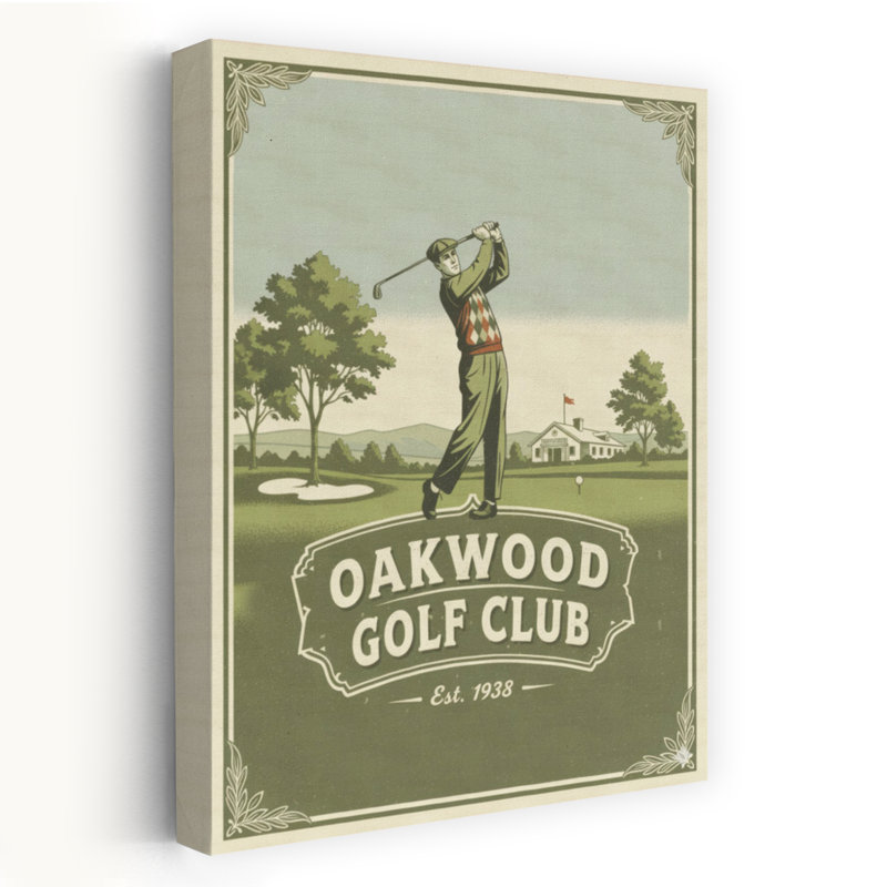 «Classic Golf Club Swing», art mural rétro classique rétro, paysage, 24" H x 16" W