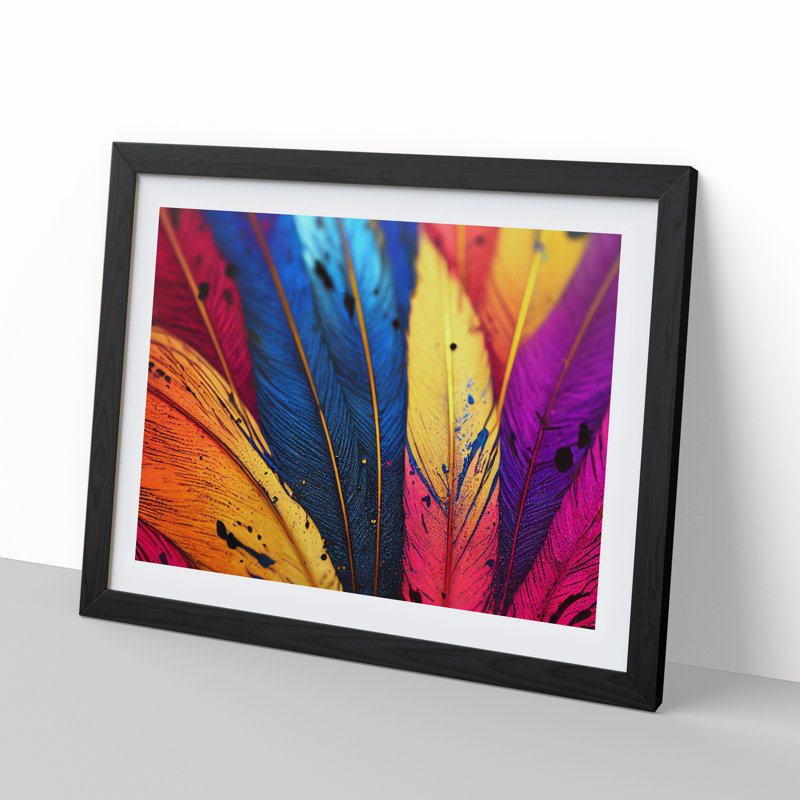 Bird Feather Splash - Single Picture Frame Painting, 46cm H x 64cm W x 2cm D, Black Framed