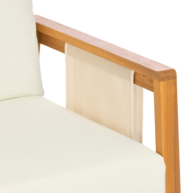 Calera Modern Coastal Acacia Wood Outdoor Club Chair with Outdoor Mesh Accents and Water-Repellent Cushions, 1