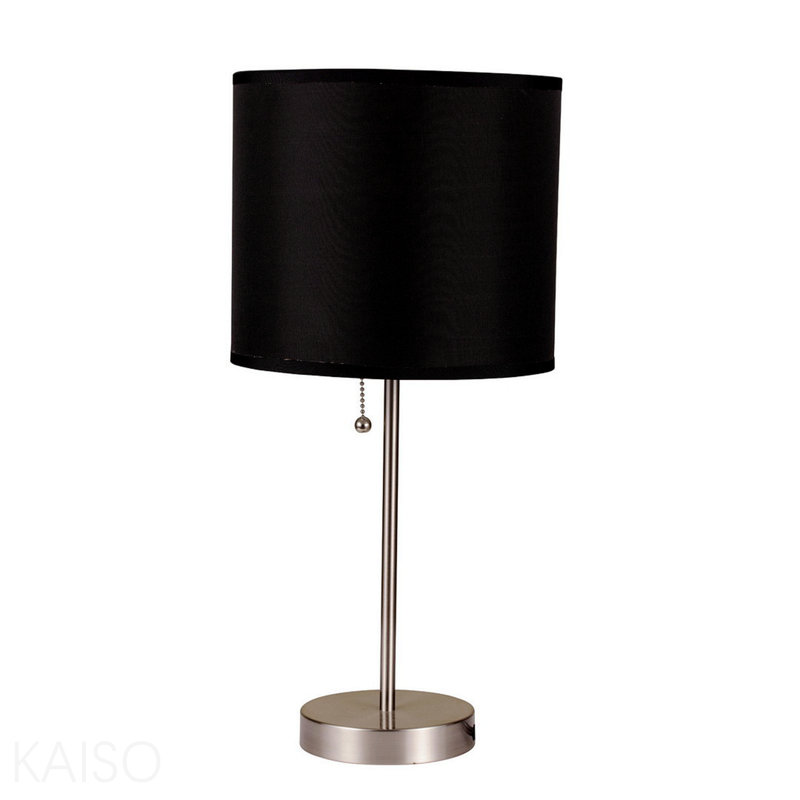 19" Tall Metal Table Lamp With Silver Finish, Black Shade