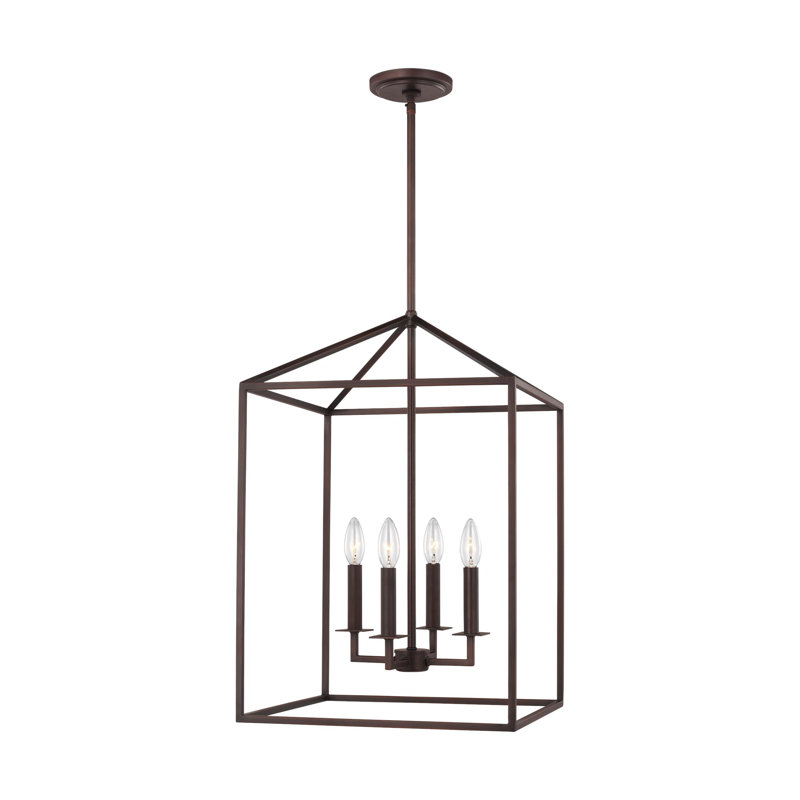 Lustre rectangulaire à 4 lumières Ellis, H 18,5 po x l 12,25 po x P 12,25 po, Non, Bronze