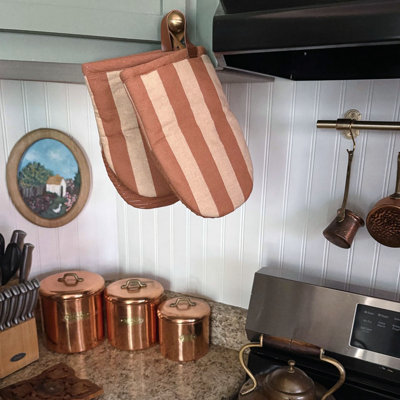 5.75"x9" Small Autumn Brown Oven Mitts 2 Count Heat Proof Kitchen Gloves With Hanging Loop