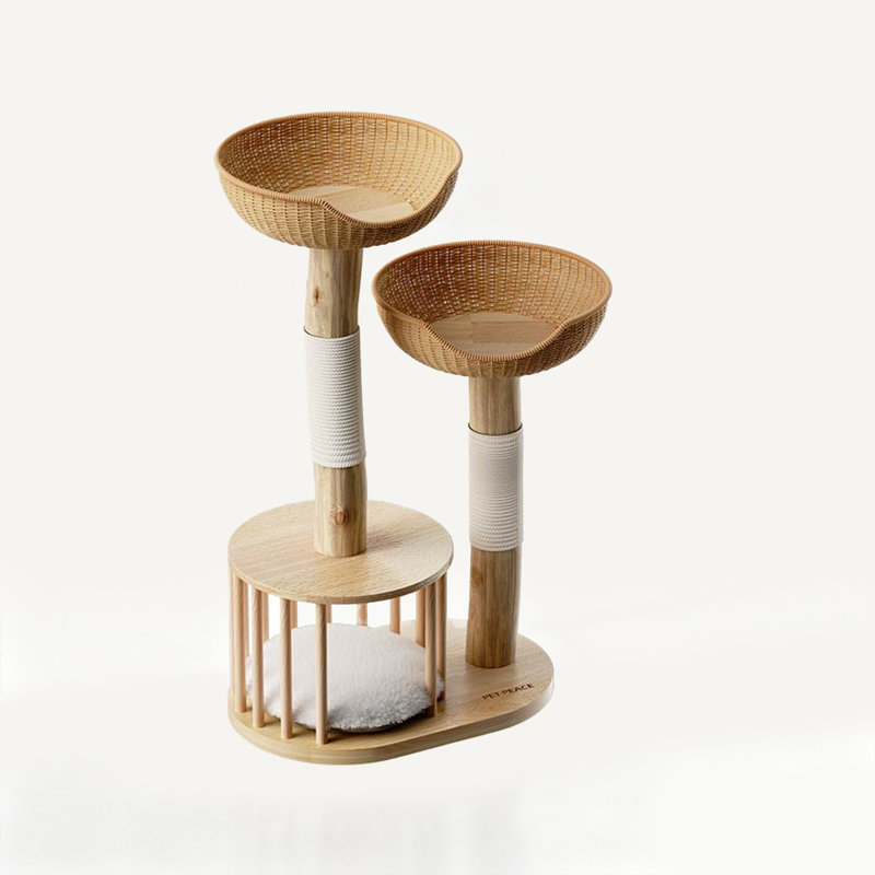 Solid Wood And Rattan Cat Tree