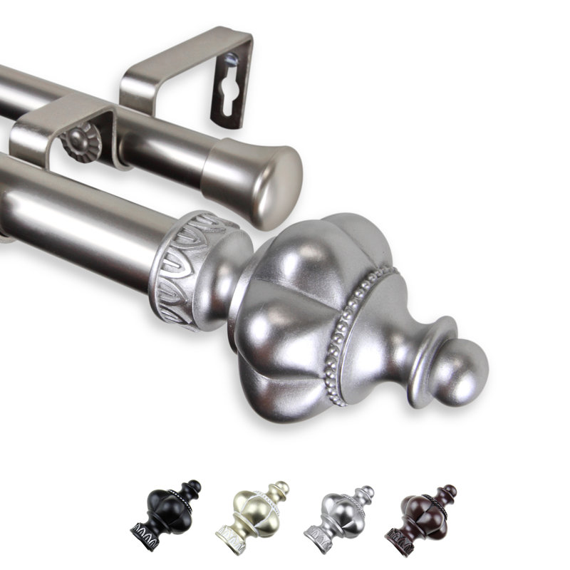 Tringle à rideaux double Baney, 120" - 170", Nickel satiné