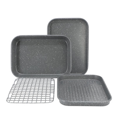 Ensemble de 4 ustensiles de cuisson pour four grille-pain antiadhésif en acier au carbone gris moucheté Oster Greystone