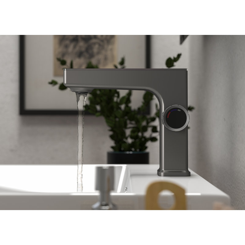 MEJE Bathroom Sink Faucet, Temperature Digital Display Faucet, Brass Lavatory Single Handle Faucet, Matte Grey & White Color