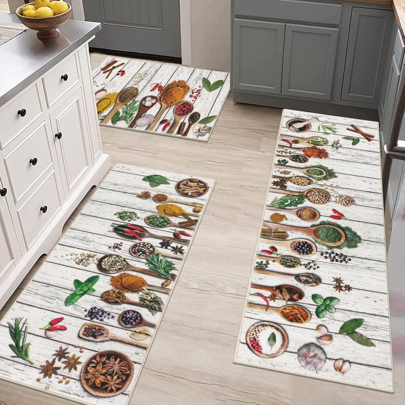 Tapis de cuisine antidérapants lavables (ensemble de 3), Ivoire ivoire