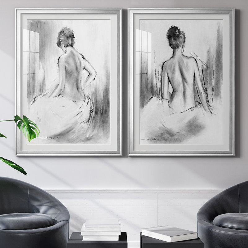 «Soft Silhouette V», ensemble de 2 reproductions sur toile, Impression encadrée avec passe-partout, H 30,5 po x l 85 po