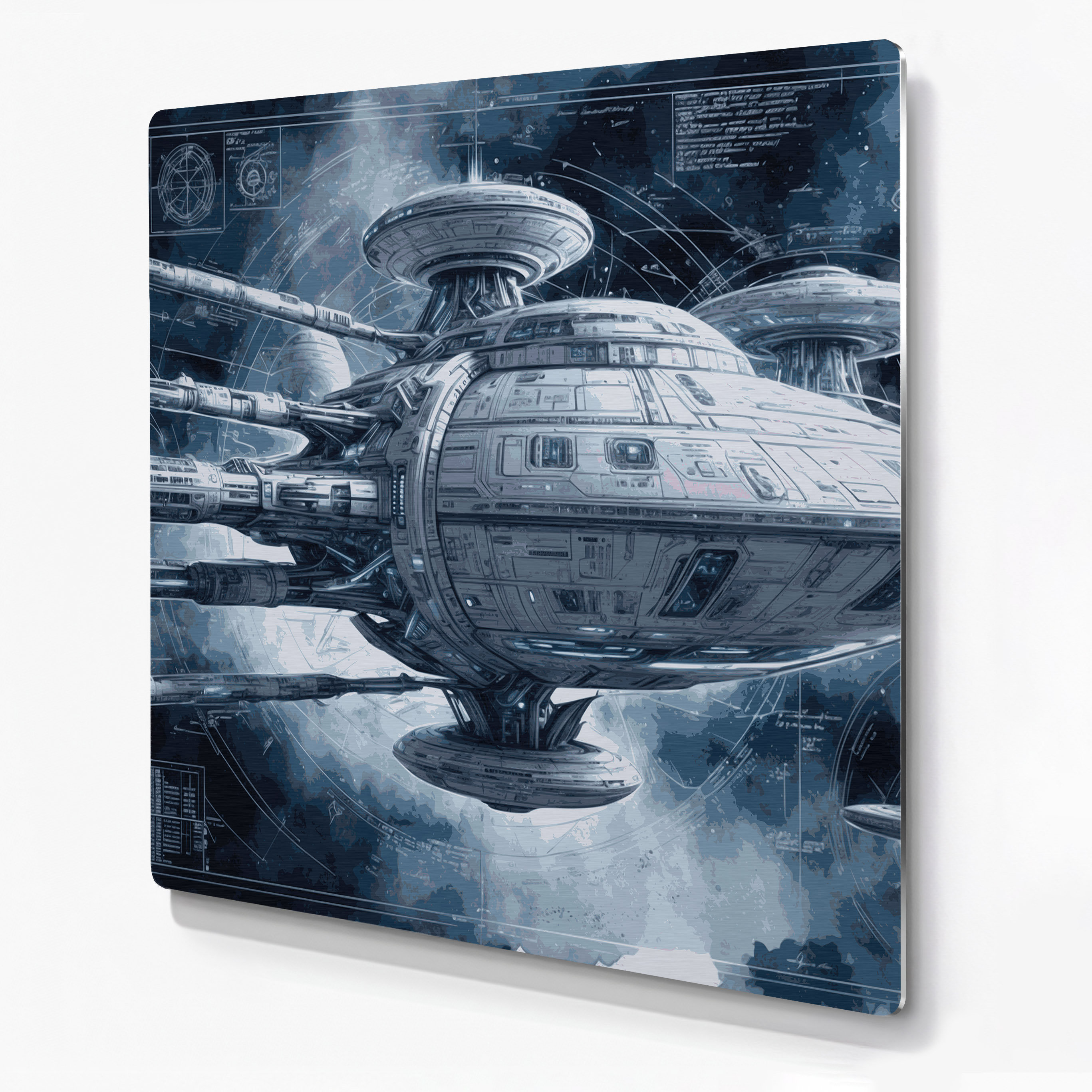 Orren Ellis Space Spacecraft blueprint designs Blue Metal Wall Art ...