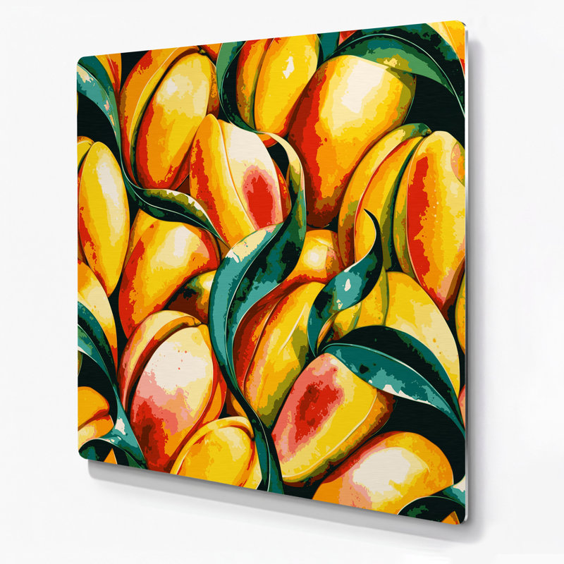 Art mural en métal jaune mangue fruit, H 12 po x l 12 po